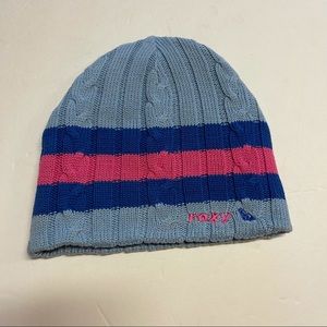 Roxy blue pink stripe knit beanie